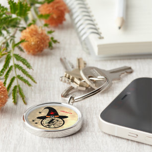 Monogram E Halloween Sky Witch Spiders Name Key Ring