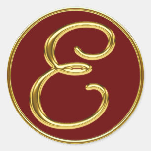 Monogram E in 3D gold Classic Round Sticker