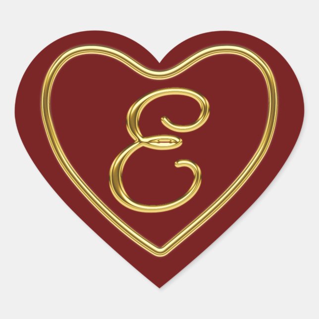 Monogram E in 3D gold Heart Sticker (Front)