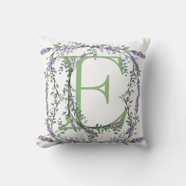 Monogram E Lavender Eucalyptus Cushion (Front)