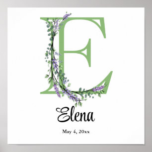 Monogram E Lavender Eucalyptus Poster