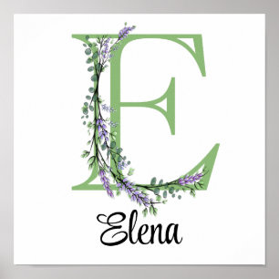 Monogram E Lavender Eucalyptus Poster