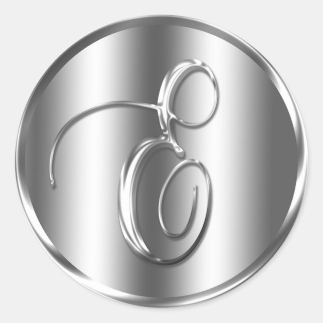 Monogram E Silver Colour Wedding Invitation Holida Classic Round Sticker (Front)