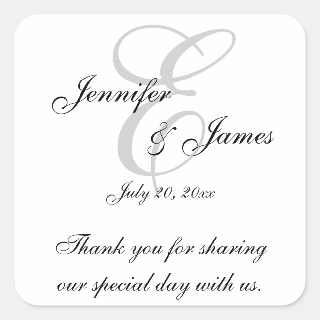 Monogram E Wedding Thank You Labels Stickers (Front)