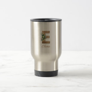 Monogram E wood letter red flower  Travel Mug
