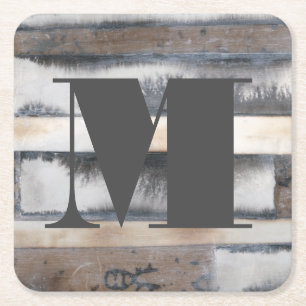 Monogram Earth & Smoke I Square Paper Coaster