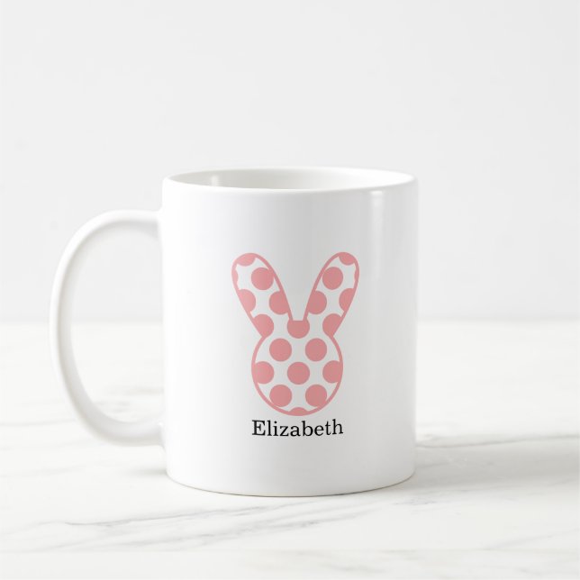 Monogram Easter Bunny with Pink Dots Coffee Mug (Left)