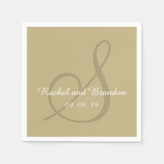 Monogram Ecru Bold Coloured Wedding Paper Napkins