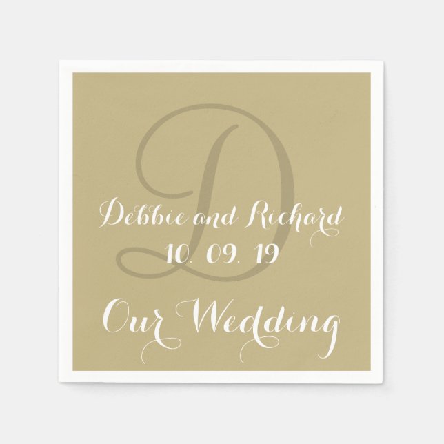 Monogram Ecru Bold Coloured Wedding Paper Napkins (Front)