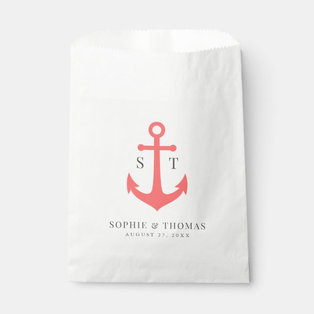 Monogram Editable Colour Anchor Nautical Wedding Favour Bags (Front)