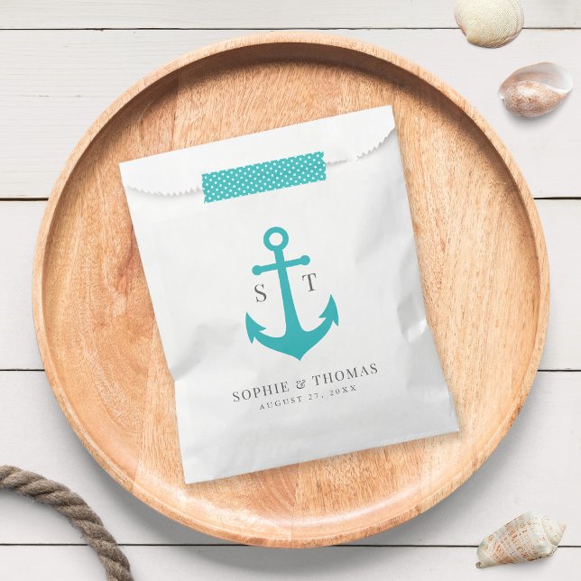 Monogram Editable Colour Anchor Nautical Wedding Favour Bags (Creator Uploaded)