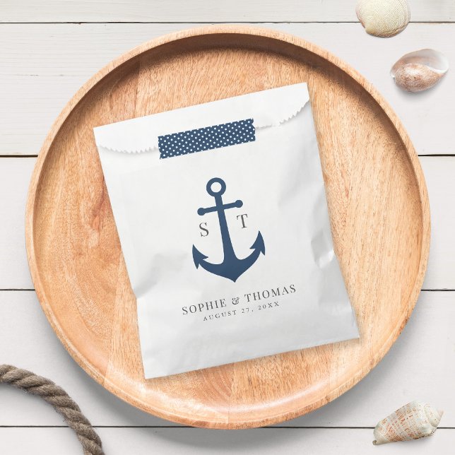 Monogram Editable Colour Anchor Nautical Wedding Favour Bags (Creator Uploaded)