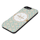 Monogram Eggshell Blue and Gold Quatrefoil