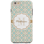 Monogram Eggshell Blue and Gold Quatrefoil