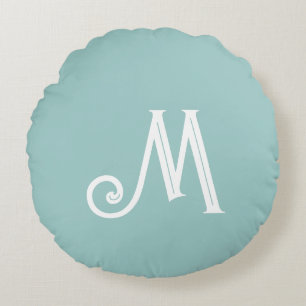 Monogram Eggshell Blue Round Cushion