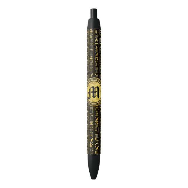 Monogram Egyptian Ancient Gold hieroglyphs Black Ink Pen (Front Vertical)