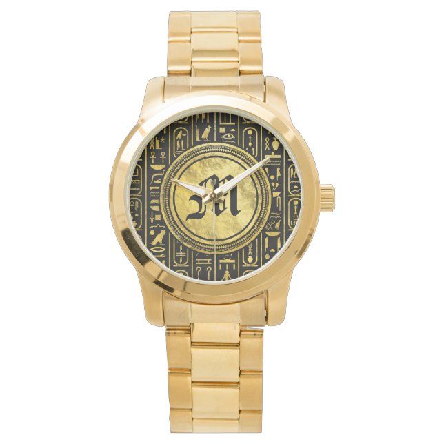 Monogram Egyptian Ancient Gold hieroglyphs Watch (Front)