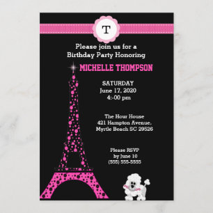 Monogram Eiffel Tower  Birthday Invitation