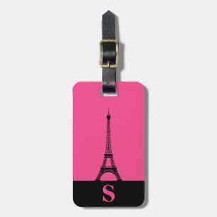Monogram Eiffel Tower with Stripe / French Rose Luggage Tag