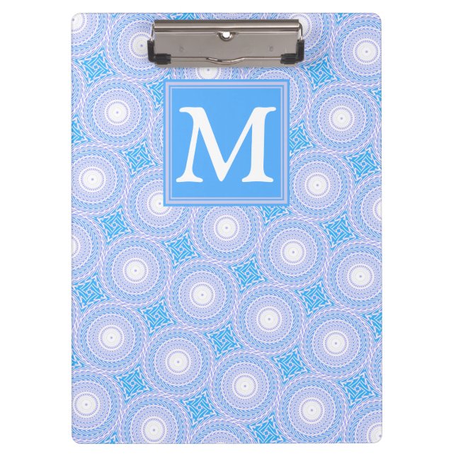 Monogram Electric blue circles pattern Clipboard (Front)