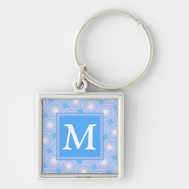 Monogram Electric blue circles pattern Key Ring (Front)