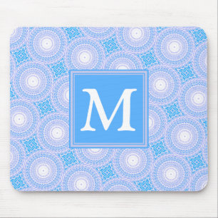 Monogram Electric blue circles pattern Mouse Mat