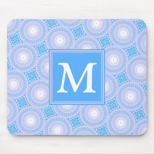 Monogram Electric blue circles pattern Mouse Mat (Front)