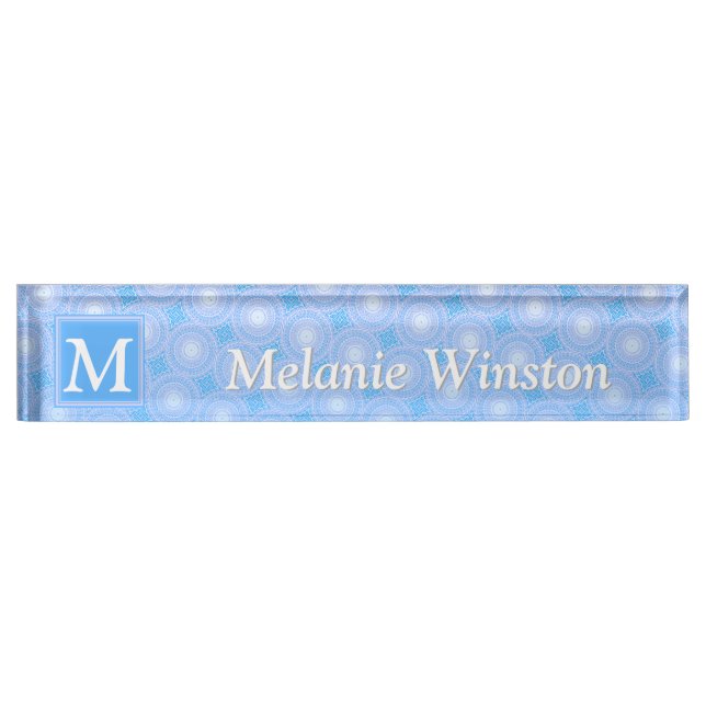 Monogram Electric blue circles pattern Nameplate (Front)