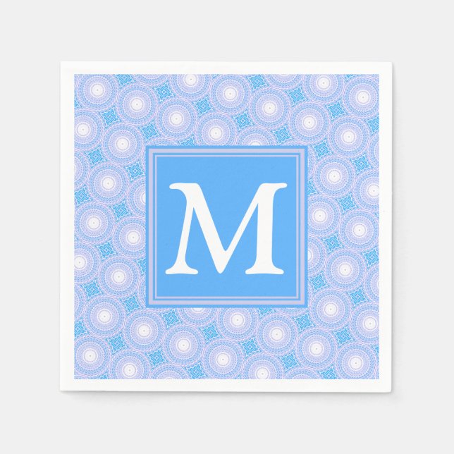 Monogram Electric blue circles pattern Napkin (Front)