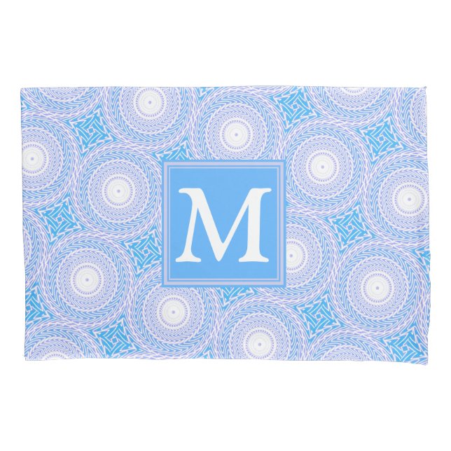 Monogram Electric blue circles pattern Pillowcase (Front)
