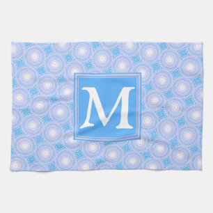 Monogram Electric blue circles pattern Tea Towel