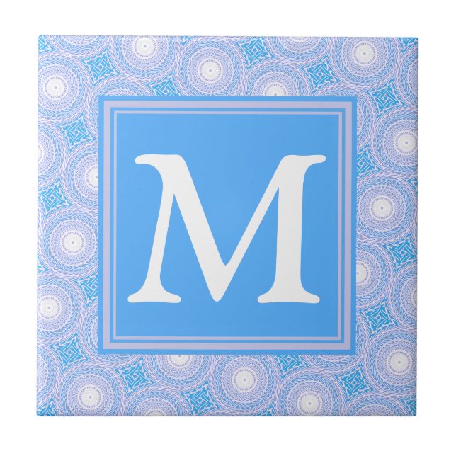Monogram Electric blue circles pattern Tile (Front)