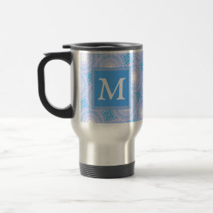 Monogram Electric blue circles pattern Travel Mug