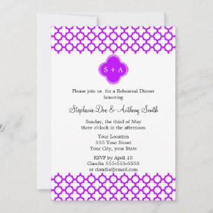 Monogram Electric Purple Quatrefoil Pattern Invitation