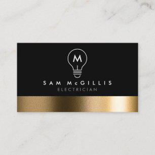 Monogram Electrician Bold Black Gold Business Card