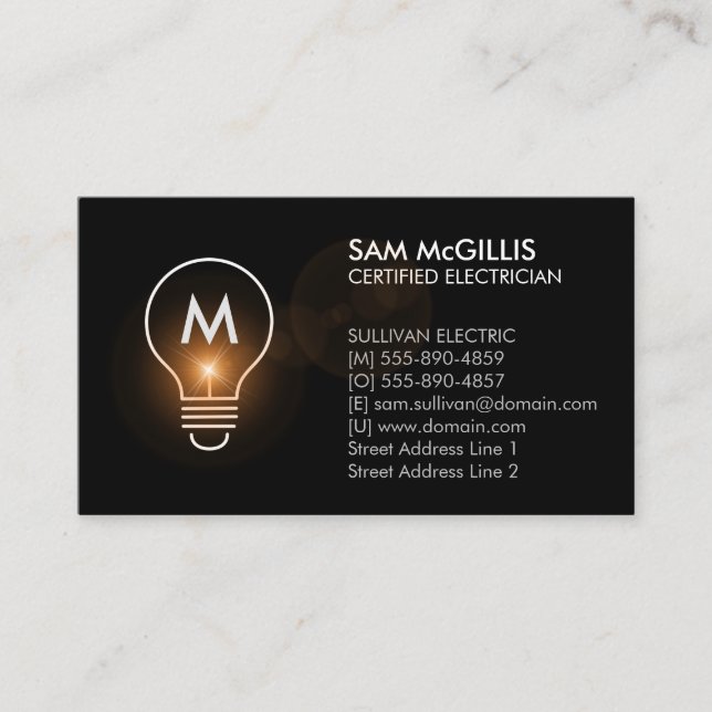 Monogram Electrician Electrical Contractor Business Card (Front)