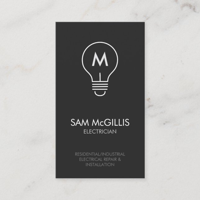 Monogram Electrician Electrical Contractor Business Card (Front)