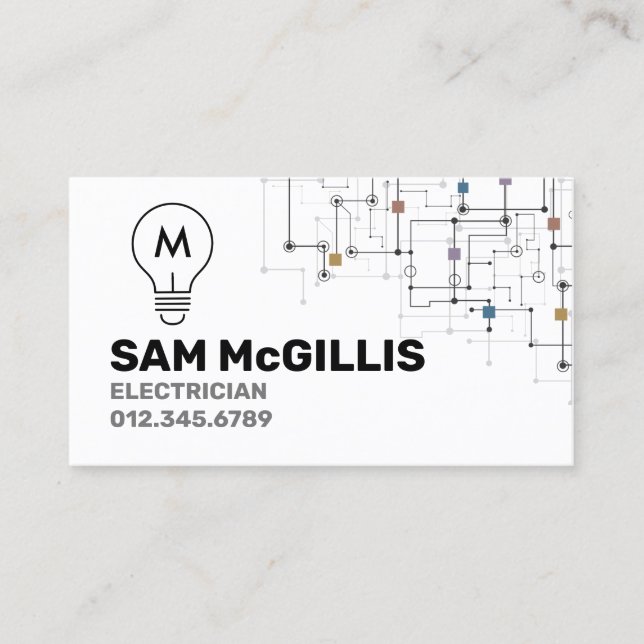 Monogram Electrician Electrical Contractor Business Card (Front)