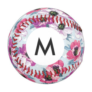 Monogram Elegance colour flowers pattern on blue Baseball
