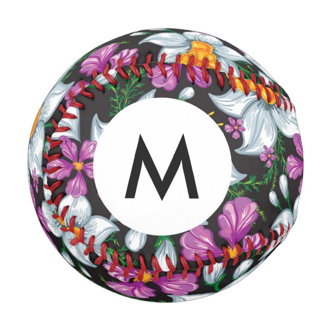 Monogram Elegance pattern with narcissus flowers 2 Baseball (Front Left)