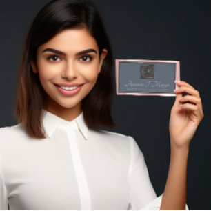 Monogram Elegant Appointment Grey Rose Dusty Blue Business Card