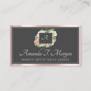 Monogram Elegant Appointment Grey Rose Green Flora Business Card