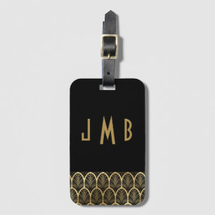 Monogram Elegant Black and Gold Art Deco Gatsby Luggage Tag