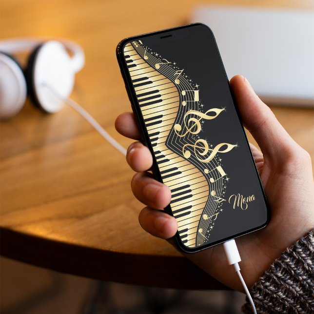 Monogram Elegant Black And Gold Music Notes Design Case-Mate iPhone Case (Creator Uploaded)