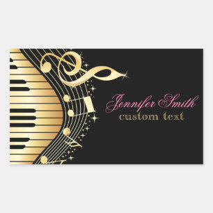 Monogram Elegant Black And Gold Music Notes Design Rectangular Sticker