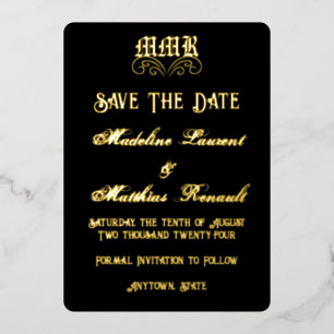 Monogram Elegant Black and Gold Save the Date