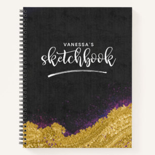 Monogram Elegant Black Artist Sketchbook With Name Notebook