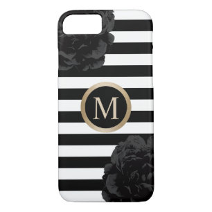 Monogram Elegant Black Floral Modern Stripes iPhone 8/7 Case
