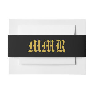 Monogram Elegant Black & Gold Invitation Belly Band