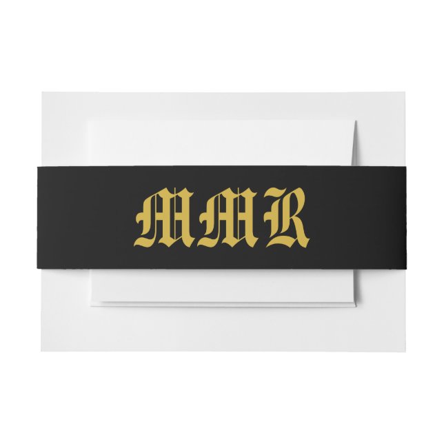Monogram Elegant Black & Gold  Invitation Belly Band (Front Example)